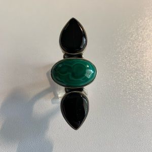 Sterling Silver 925 Black onyx and malachite Crawler ring
